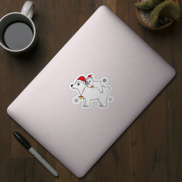 Mama Polar Bear and Baby Bear at Christmas by PenguinCornerStore